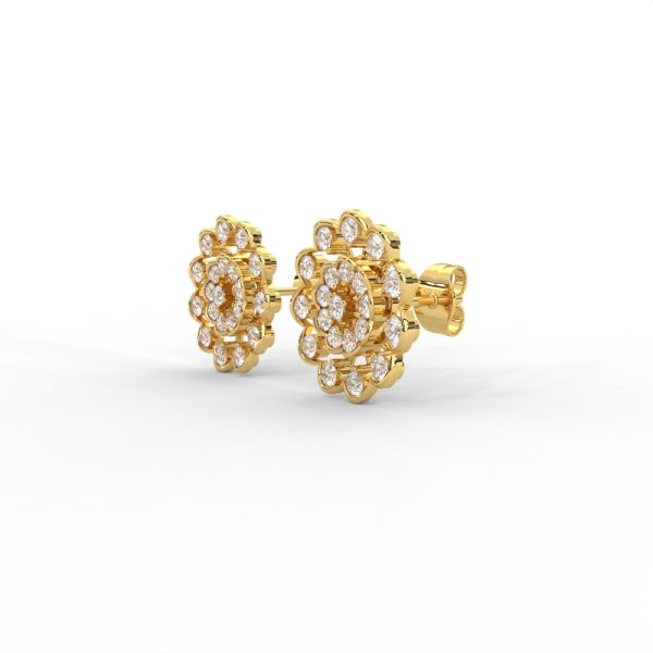 Floral Bloom Diamond Stud Earrings in Yellow, Rose & White Gold - Image 2