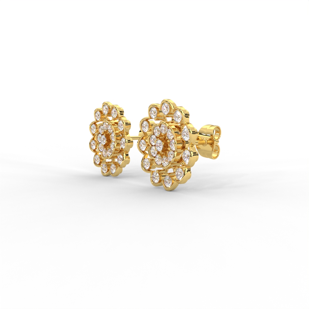 Floral Bloom Diamond Stud Earrings in Yellow, Rose & White Gold - Image 2