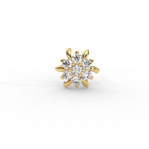 Diamond Floral Nose Pin with Polished Gold Petal Accents in Bloom