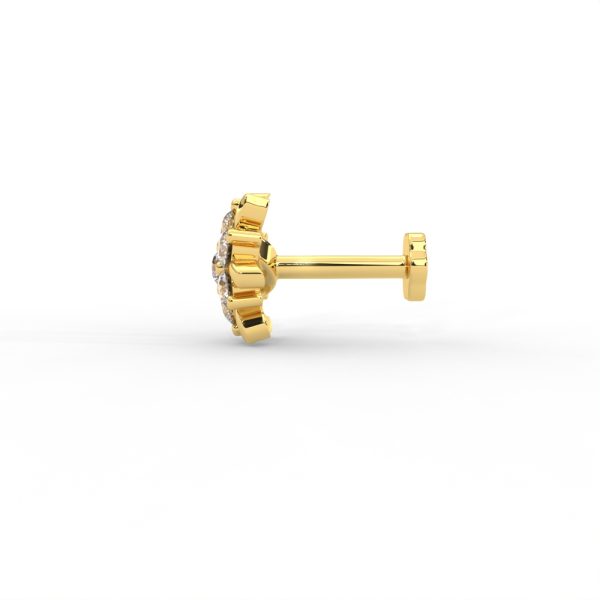 Diamond Floral Nose Pin with Polished Gold Petal Accents in Bloom - Image 3