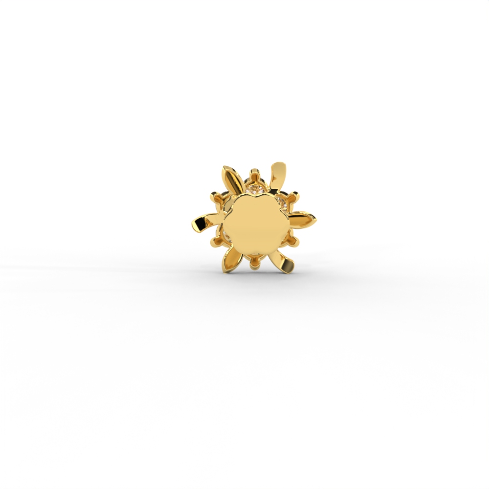Diamond Floral Nose Pin with Polished Gold Petal Accents in Bloom - Image 4
