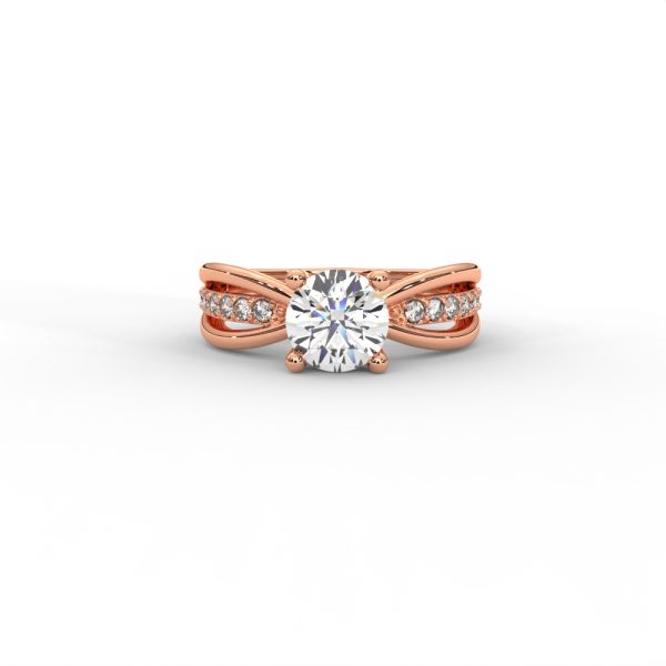 Criss-Cross Diamond Band Gold Solitaire Ring - Image 5