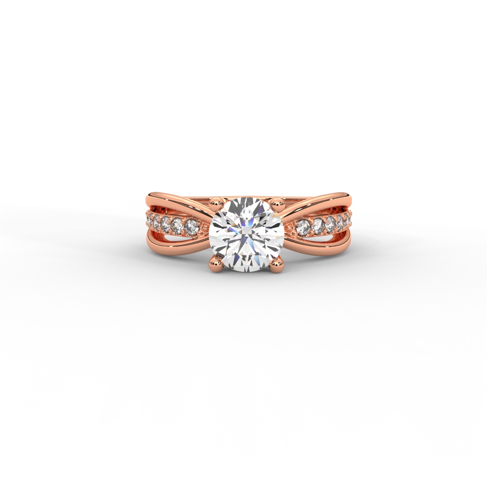 Criss-Cross Diamond Band Gold Solitaire Ring - Image 5