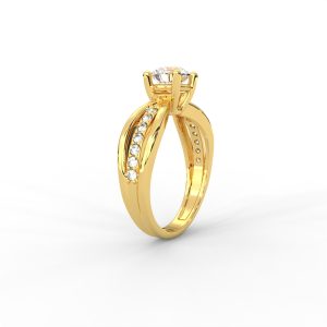 Criss-Cross Diamond Band Gold Solitaire Ring - Image 4