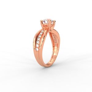 Criss-Cross Diamond Band Gold Solitaire Ring - Image 7