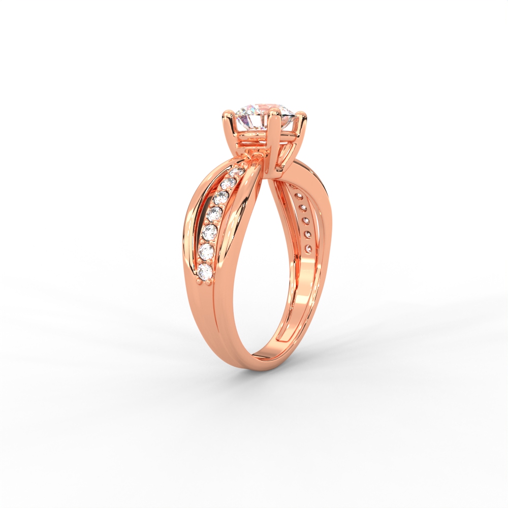 Criss-Cross Diamond Band Gold Solitaire Ring - Image 7