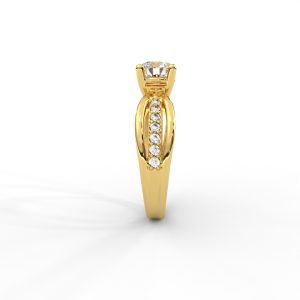 Criss-Cross Diamond Band Gold Solitaire Ring - Image 2