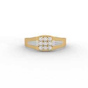 Cluster Diamond Ring with Triple Grooved Shoulders | Men's Engagement Ring