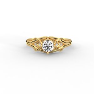 Woven Gold Solitaire Ring with Intricate Diamond Setting