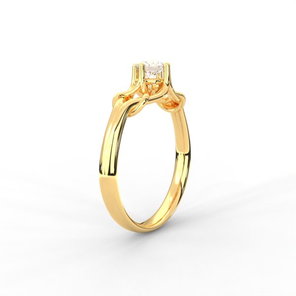 Woven Gold Solitaire Ring with Intricate Diamond Setting - Image 3