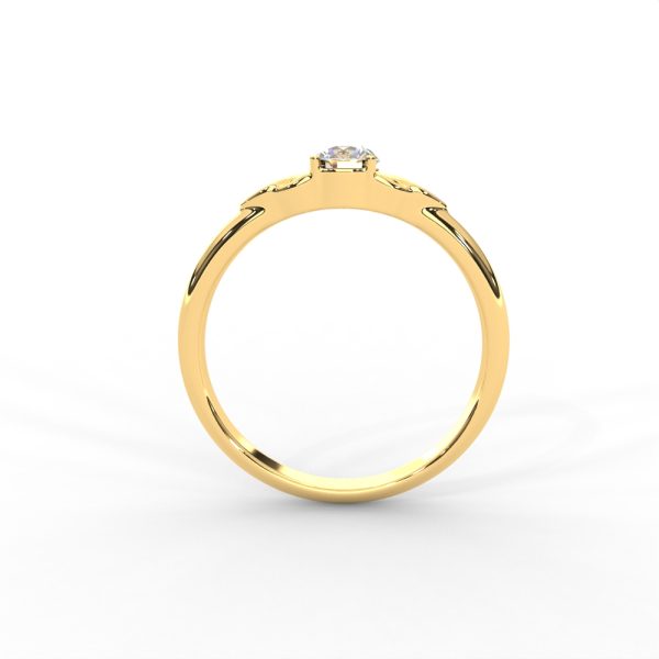 Delicate Scrollwork Gold Solitaire Diamond Ring - Image 4