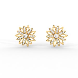 Radiant Petal Diamond Stud Earrings with Floral Openwork Design For Women