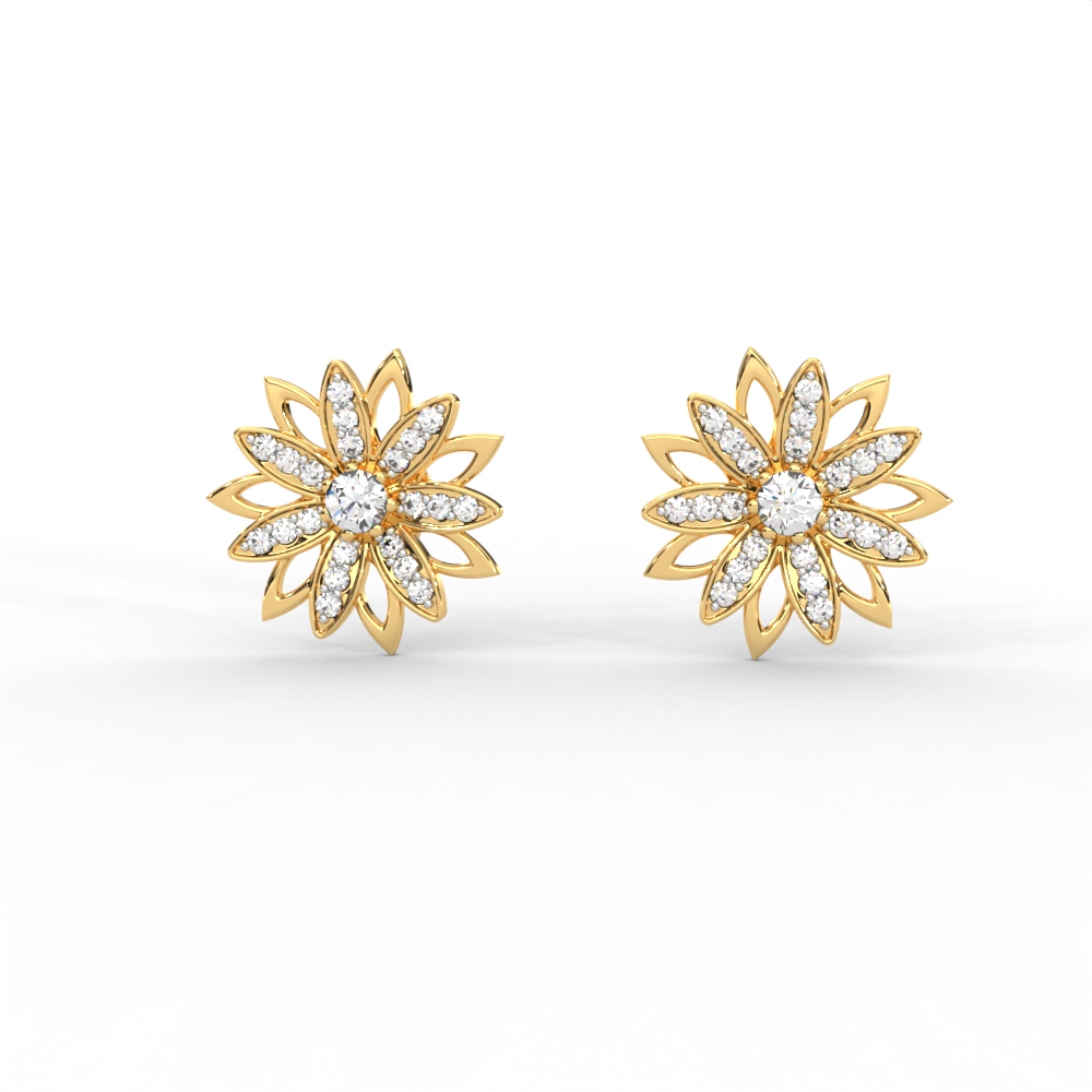 Radiant Petal Diamond Stud Earrings with Floral Openwork Design For Women - Image 1