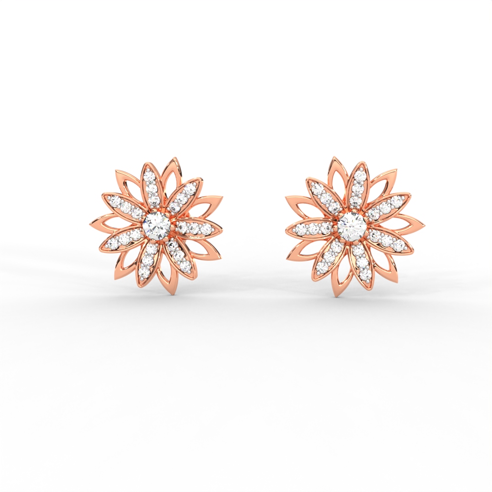 Radiant Petal Diamond Stud Earrings with Floral Openwork Design For Women - Image 2