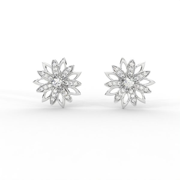 Radiant Petal Diamond Stud Earrings with Floral Openwork Design For Women - Image 3