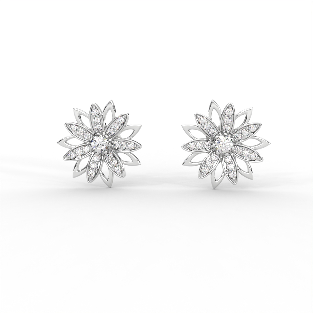Radiant Petal Diamond Stud Earrings with Floral Openwork Design For Women - Image 3