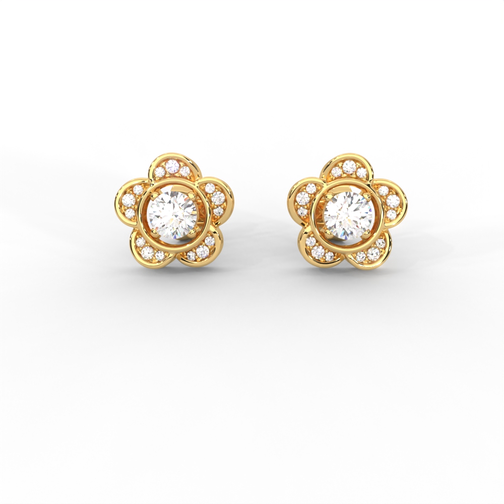 Floral Diamond Stud Earrings in 14K & 18K Gold - Image 1