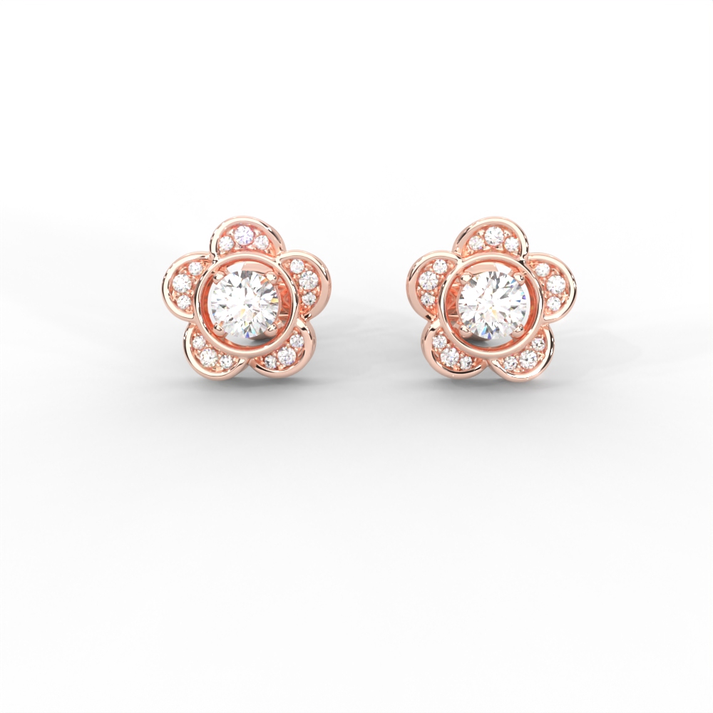 Floral Diamond Stud Earrings in 14K & 18K Gold - Image 9
