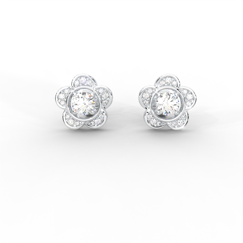 Floral Diamond Stud Earrings in 14K & 18K Gold - Image 5