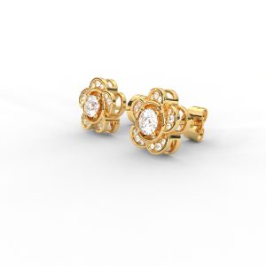 Floral Diamond Stud Earrings in 14K & 18K Gold - Image 3