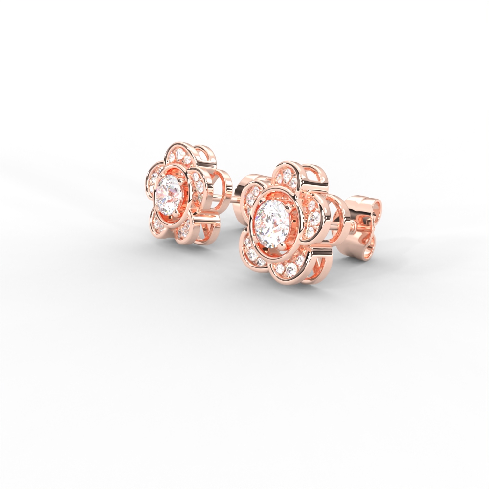 Floral Diamond Stud Earrings in 14K & 18K Gold - Image 11