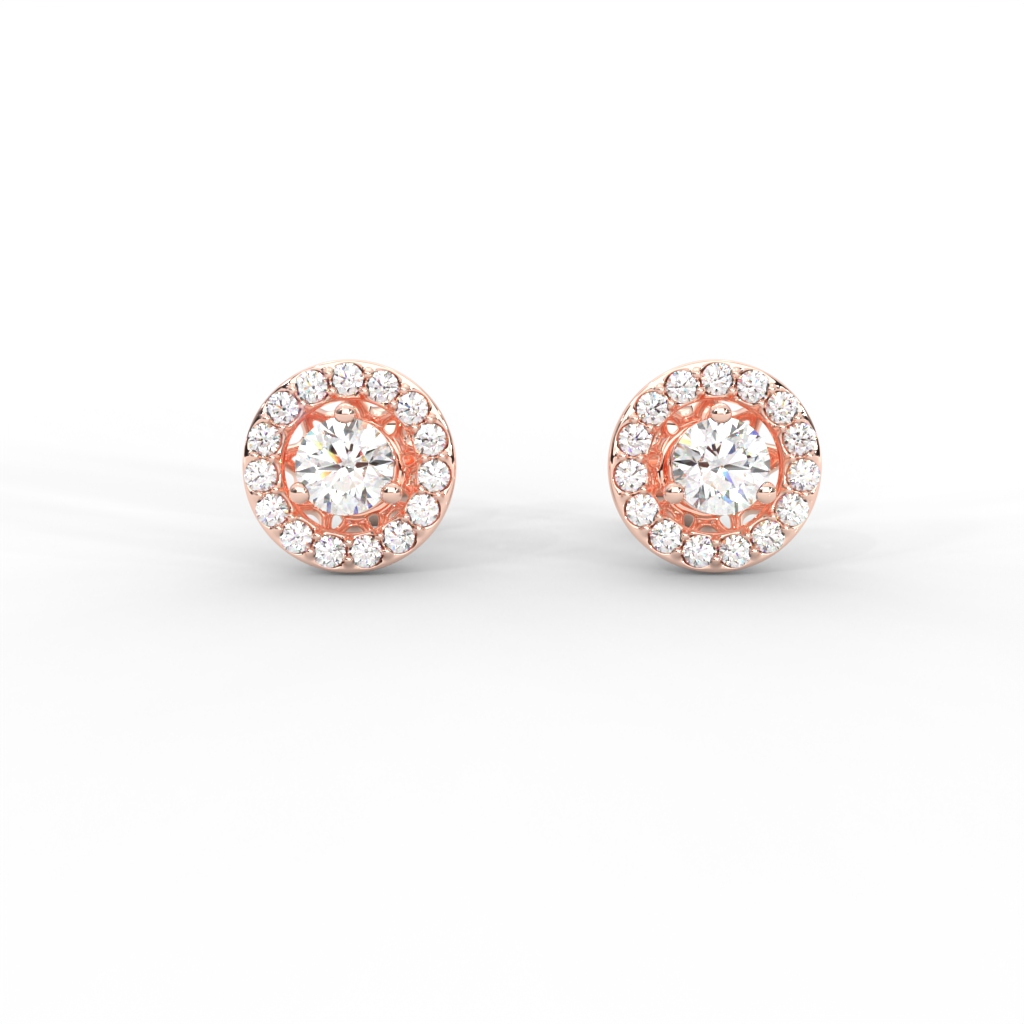 Classic Halo Round Diamond Stud Earrings - Image 9