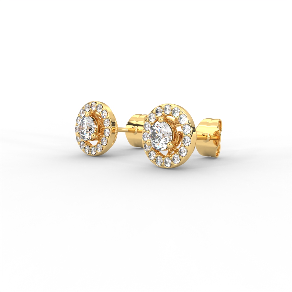 Classic Halo Round Diamond Stud Earrings - Image 2