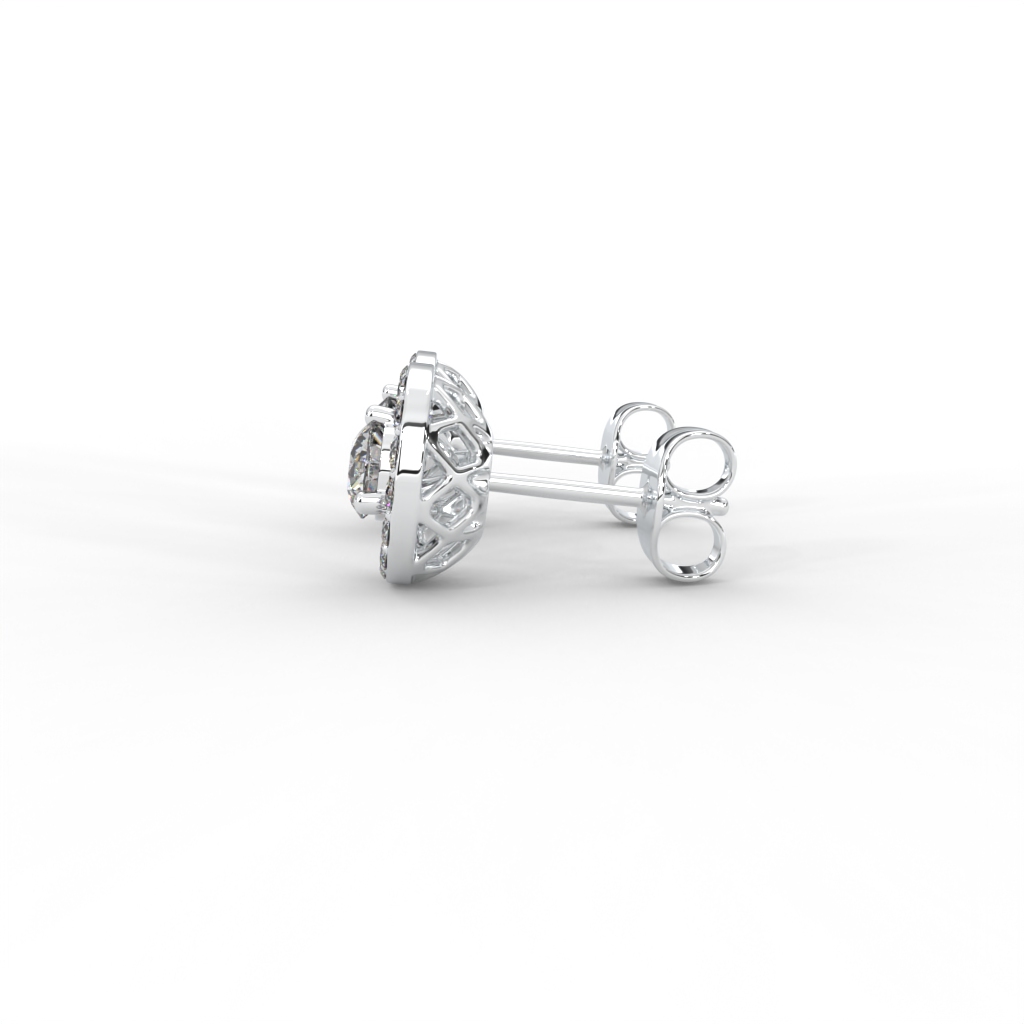 Classic Halo Round Diamond Stud Earrings - Image 7