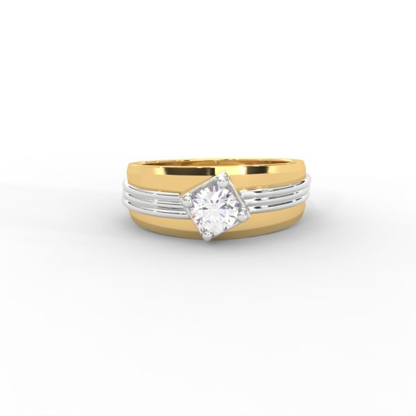 Men’s Solitaire Diamond Ring with Grooved Band Detailing