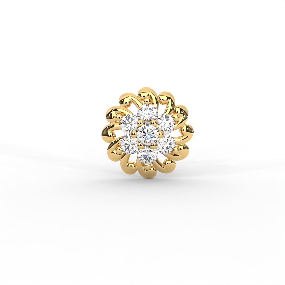 Floral Twist Diamond Nose Pin in Yellow Gold with Designer Petal Frame - Image 1