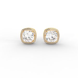 Cushion Halo Diamond Stud Earrings in Yellow, Rose & White Gold