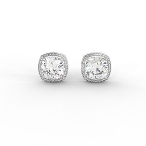 Cushion Halo Diamond Stud Earrings in Yellow, Rose & White Gold - Image 9