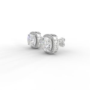 Cushion Halo Diamond Stud Earrings in Yellow, Rose & White Gold - Image 10