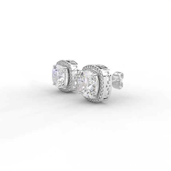 Cushion Halo Diamond Stud Earrings in Yellow, Rose & White Gold - Image 10