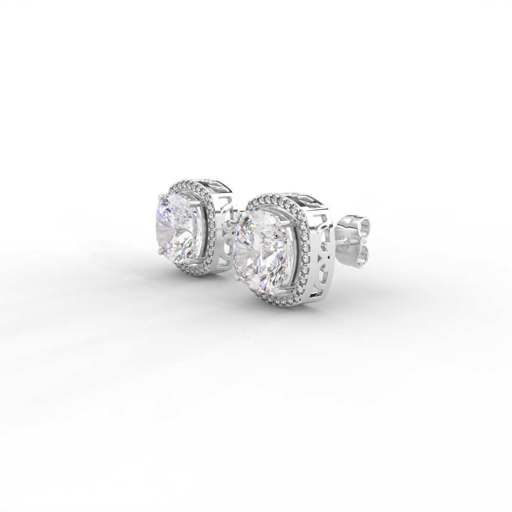 Cushion Halo Diamond Stud Earrings in Yellow, Rose & White Gold - Image 10
