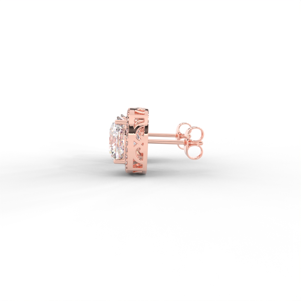 Cushion Halo Diamond Stud Earrings in Yellow, Rose & White Gold - Image 7