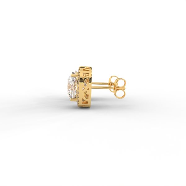 Cushion Halo Diamond Stud Earrings in Yellow, Rose & White Gold - Image 3