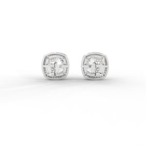 Cushion Halo Diamond Stud Earrings in Yellow, Rose & White Gold - Image 12