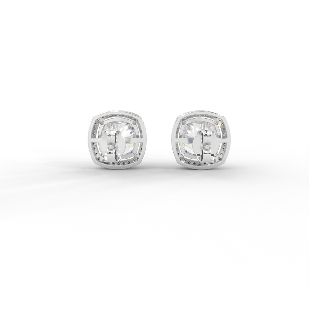 Cushion Halo Diamond Stud Earrings in Yellow, Rose & White Gold - Image 12