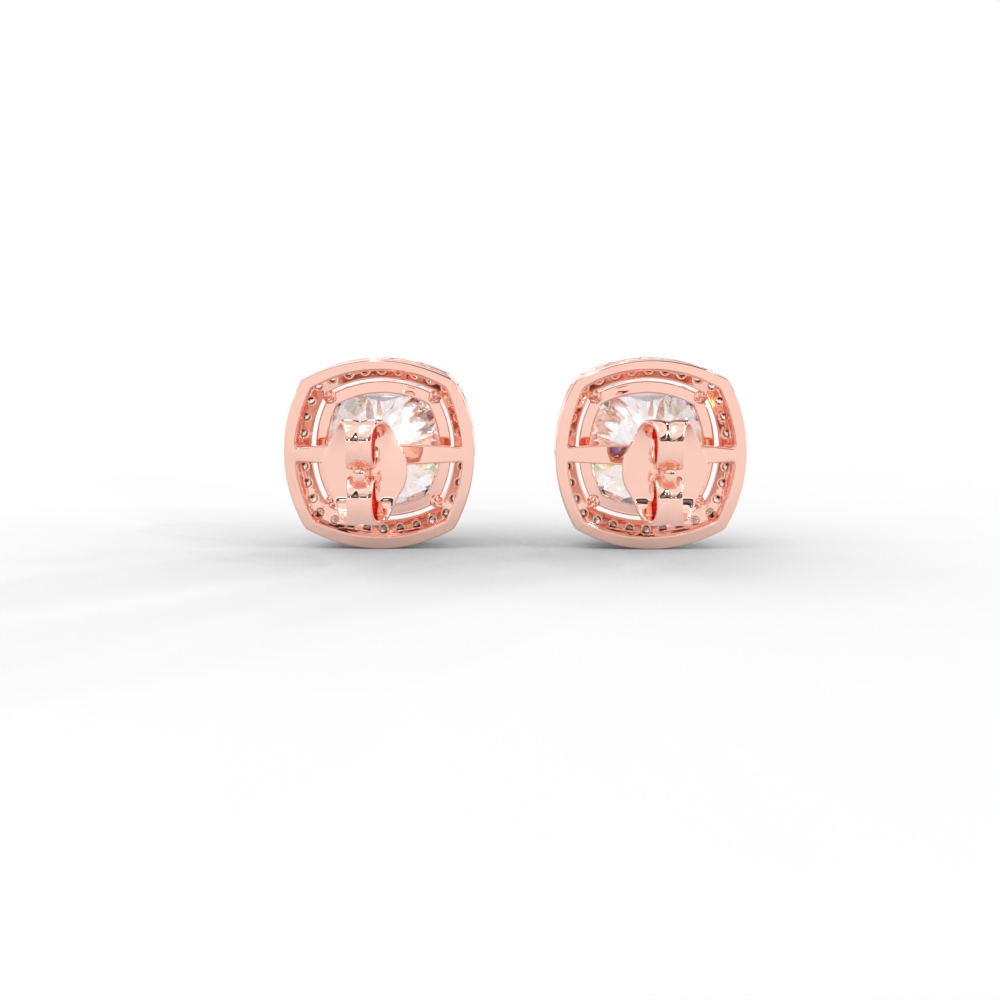 Cushion Halo Diamond Stud Earrings in Yellow, Rose & White Gold - Image 8