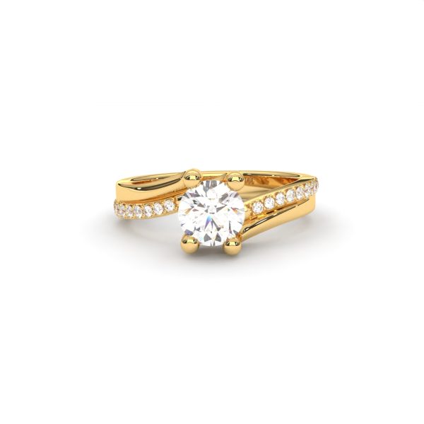 14K/18K Solid Gold Solitaire Ring with Split Diamond Band