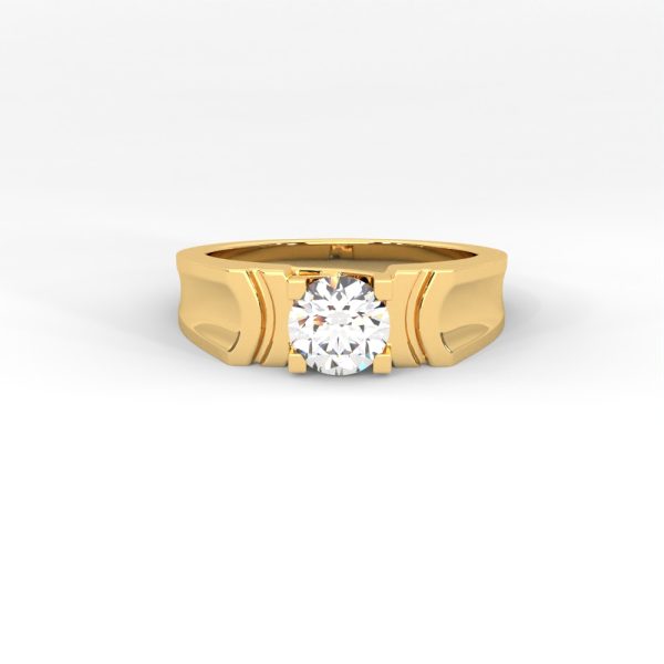 Men’s Solitaire Diamond Ring with Grooved Shoulders