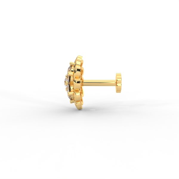 Floral Twist Diamond Nose Pin in Yellow Gold with Designer Petal Frame - Image 3
