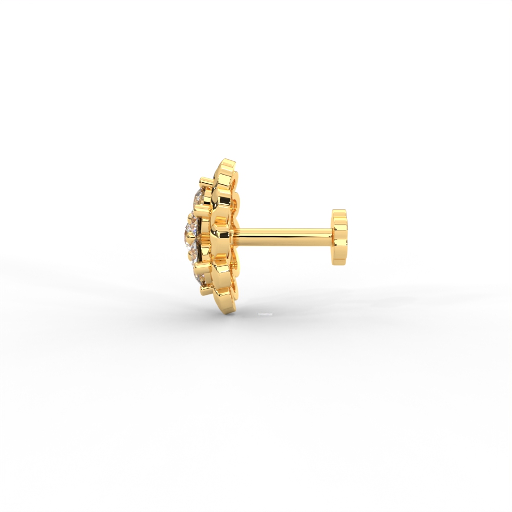 Floral Twist Diamond Nose Pin in Yellow Gold with Designer Petal Frame - Image 3